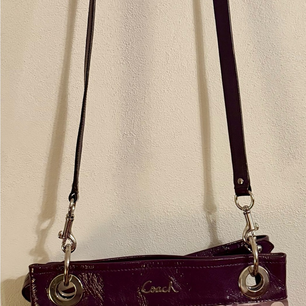 Coach Madison purple Satén optical signature pleated Ashley hobo